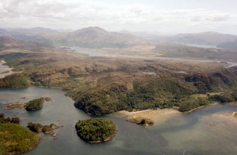Aerial view of Castle Tioram, Moidart, Wester Ross, looking S.