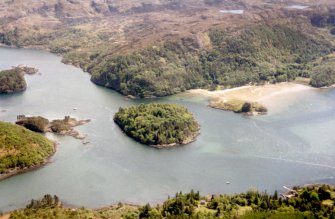 Aerial view of Castle Tioram, Moidart, Wester Ross, looking S.