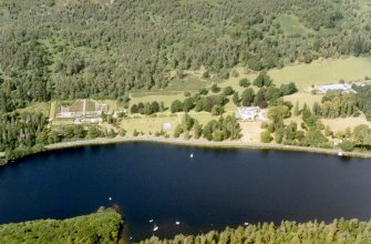 Aerial view of Dochfour House and gardens, S of Inverness, looking NW.
