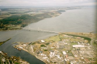 An oblique aerial view of Kessock Bridge, Inverness,, looking NNE.