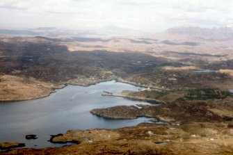 Aerial view of Lochinver, Assynt, looking NE.