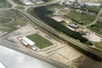 Aerial view of Tulloch Caledonian Stadium, Inverness, looking S.
