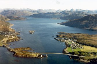 An oblique aerial view of the Skye Bridge, Wester Ross, looking E.