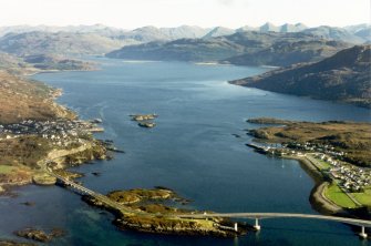 An oblique aerial view of the Skye Bridge, Wester Ross, looking E.
