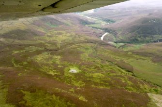 Aerial view of Burg Ruadh Broch and Berridale Water, Caithness, looking SE.