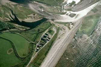 Aerial view of Tugnet,  Spey Bay, Moray, looking SW.