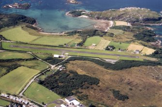 Aerial view of Plockton Airstrip on Loch Carron, Wester Ross, looking W.
