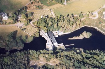 Aerial view of Kilmorack Dam in the River Beauly, Inverness-shire, looking N.