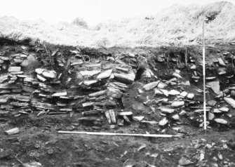 N-S section cut obliquely through broch following JCB damage. Section photographed from E (frame 15)