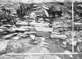 N-S section cut obliquely through broch following JCB damage. Section photographed from the E (frame 17)