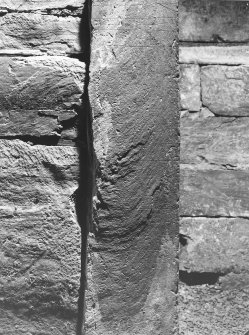 Interior of cairn; runes - detail (RHS)