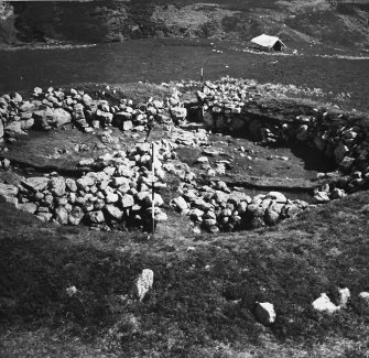 Excavation photograph : later Y-shaped walling in Hut Circle V.