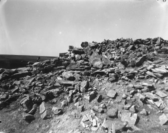 Camster, Long - Excavation of the SW forecourt, 'chamber X', horns C and D, and the NW wall 
18 plates of the SW forecourt, horns C and D, and the NW revetment between 8 - 20m N:
Plates 1-2: SW forecourt with the blocking in place (stage 2).
Plate 3: 2 negatives of the SW forecourt with the blocking in place (stage 2).
Plate 4: 3 negatives of the putative N wall of the passage to 'chamber X'.
Plate 5: 2 negatives of horn C and the extra revetment on the SE wall.
Plate 6: 2 detailed negatives of horn C and the extra revetment on the SE wall.
Plate 7: 2 negatives of horn D and the extra revetment on the NW wall.
Plate 8-9: 4 negatives of the extra revetment to the W of horn D.
Plate 10: 2 detailed negatives of the slipped NW wall between 10 - 11m N.
Plate 11-12: 4 negatives of the NW extra revetment between 7 - 12m N.
Plate 13-14: NW extra revetment between 8 - 12m N.
Plate 15-16: 5 negatives of the collapsed NW revetment wall and thw cairn between 15 - 20m N.
Plate 17: 2 negatives of Camster Round.
