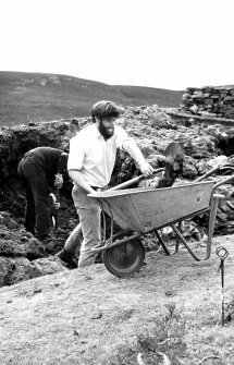 Excavation photograph showing members of the excavation team at work on site
1. Laurie Wedderburn
2. Bill Lindsay

