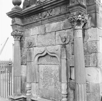 Detail of centre of monument to Isabella Ogilvie, St Mary's Church burial ground, Banff.