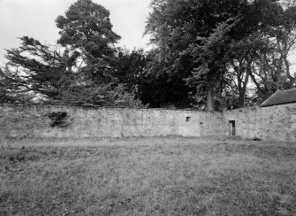View of demolished wing's west and north walls, Broxmouth Park, from south east.