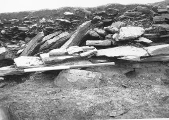 Tres Ness, Sanday. 
Eroded section through chambered cairn.
