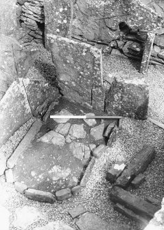 Hearth (reconstructed) in NW.  (From NW)  Broch of Gurness, Aikerness.