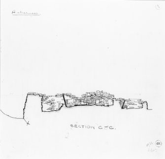 Section, marked 'C-C' and labelled ' Section through broch interior, outbuildings. Broch of Gurness, Aikerness.