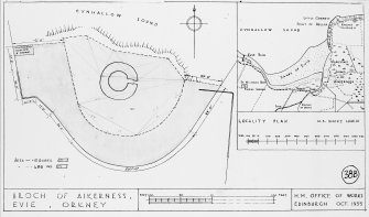 Location map and plan of site, showing Guardianship area, Broch of Gurness, Aikerness.