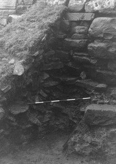 Trench 1, Area B.  Broch wall and section 4 (south end). From North-West