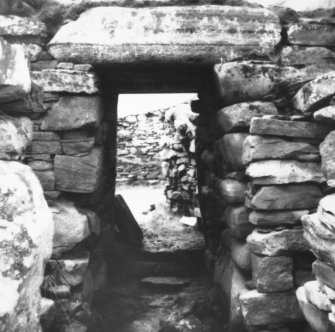 Excavation photograph -  Broch entrance, after clearing, from E.
Photographic copy of polaroid print. Copied 1995.