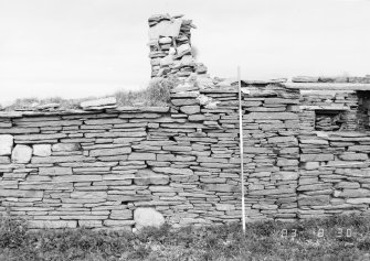 Survey photograph : site 51b - part of front elevation of earlier domestic unit, with internal access to byre; and living area with chimney at either end.