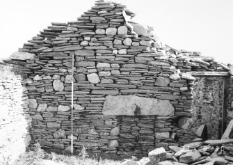 Survey photograph : site 51b - internal division, with fireplace, between Rooms II and III of earlier domestic structure.