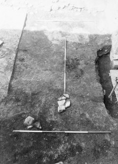 Excavation photograph : N end of E range, during excavation, from E.