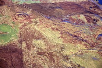 Near overhead aerial view of homestead and hut circles at The Ord, near Lairg, Sutherland, looking N.
