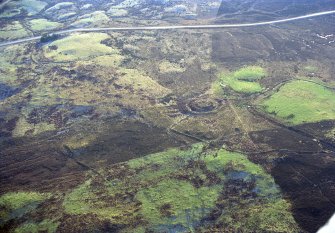 Oblique aerial view of features at S end of The Ord, near Lairg, Sutherland, looking S.  