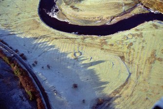 An oblique aerial view of the deserted township of Ulbster in the Strath of Kildonan, East Sutherland, looking NW.