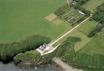 Aerial view of Dunbeath Castle, Caithness, looking W.