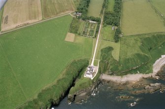Aerial view of Dunbeath Castle, Caithness, looking NW.