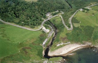 Aerial view of Berriedale, Caithness, looking NW.