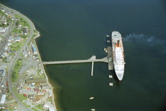 Aerial view of Invergordon Saltburn pier, Cromarty Firth, looking N.