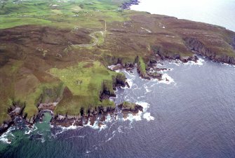 Aerial view of Borve Castle, Bettyhill, Sutherland, looking SE.