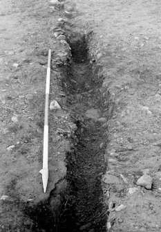 Excavation photograph.  Feature 1.  Palisade trench, looking from entrance.