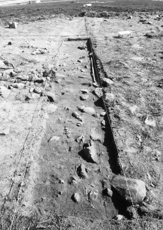 Excavation photograph : area 2, N-S trench, Hut G after removal of 10cm spit, from north.