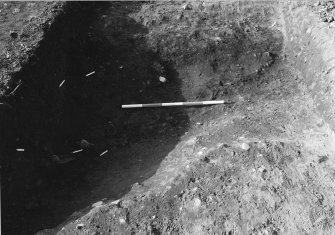 Excavation photograph : area 3 - F012/013 - ditch showing carbon stained layer from E.