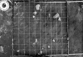 Excavation photograph : area 5 - F012/013 photogram - survey of stone packed feature 47/29.