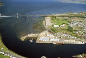 Aerial view of the Kessock Bridge and Inverness Harbour, looking NE.