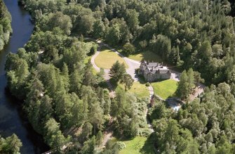 Aerial view of Eileanaigas House, Strathglass, near Beauly, looking SW.