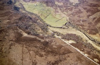 Aerial view of Torri Falaig Dun & Dalnamain, Strath Carnaig, Sutherland, looking NW.