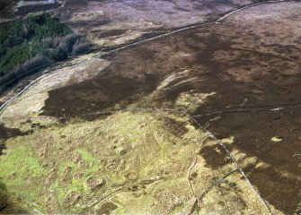 Aerial view of hut circles and clearance cairns at Cnoc an Torra Mhoir, Sciberscross, Strath Brora, Sutherland, looking NW.