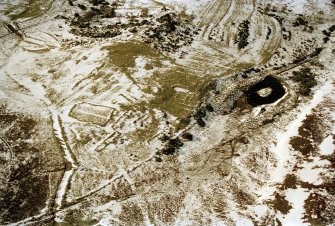 Aerial view of Creag an Tuim Bhig deserted settlement, near Tomatin, S of Inverness, looking NW.