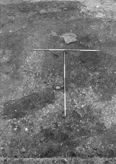 Excavation photograph : trench 1, stone setting f125 and adjacent modern garden features, from W.