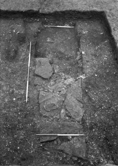 Excavation photograph : trench 2 after removal of topsoil showing rubblewall, f123.