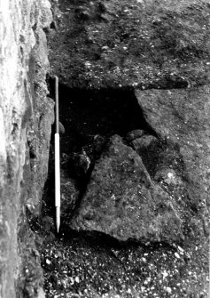 Excavation photograph : trench 2 - south end of wall f123, from E.