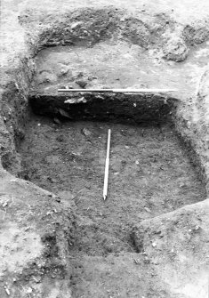Excavation photograph : trench 2, partial excavation of pit f166, from N.